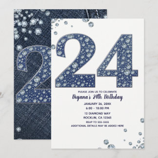 Denim & Diamonds Bling Sparkle 24 24. Geburtstag Einladung