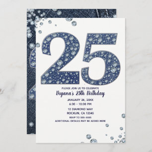 Denim & Diamonds Bling Sparkle 25 25. Geburtstag Einladung