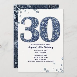 Denim & Diamonds Bling Sparkle 30. 30 Geburtstag Einladung