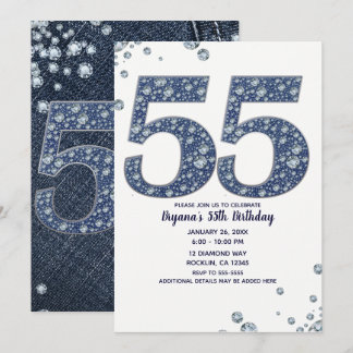 Denim & Diamonds Bling Sparkle 55. 55 Geburtstag Einladung