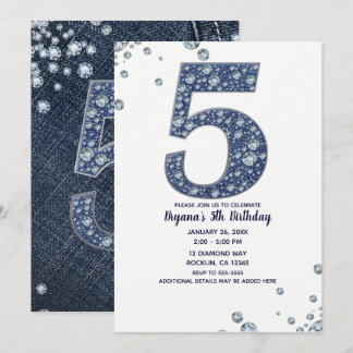 Denim & Diamonds Bling Sparkle 5. 5. Geburtstag Einladung