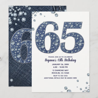 Denim & Diamonds Bling Sparkle 65. 65 Geburtstag Einladung