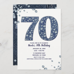 Denim & Diamonds Bling Sparkle 70. 70 Geburtstag Einladung