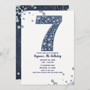 Denim & Diamonds Bling Sparkle 7. 7 Geburtstag Einladung