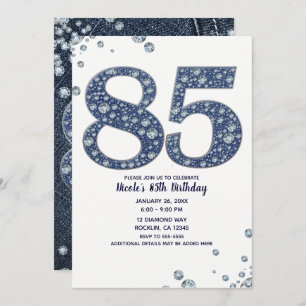 Denim & Diamonds Bling Sparkle 85. 85 Geburtstag Einladung