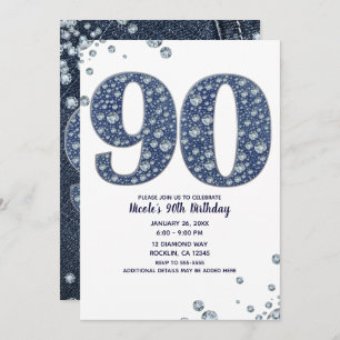 Denim & Diamonds Bling Sparkle 90. 90 Geburtstag Einladung