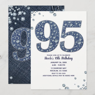 Denim & Diamonds Bling Sparkle 95. 95 Geburtstag Einladung