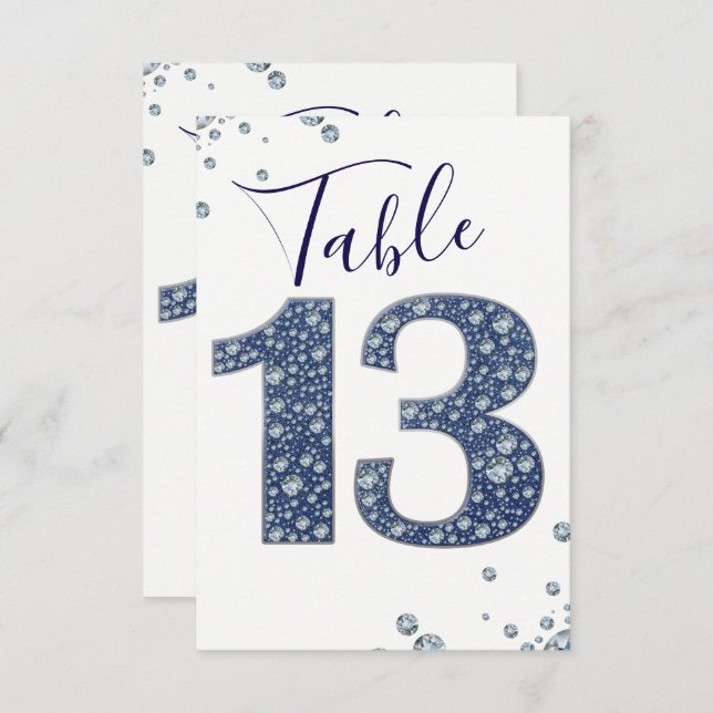 Denim & Diamonds Bling Sparkle Tischnummer 13 (Vorne/Hinten)