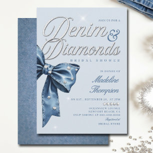 Denim Diamonds Blue Bow Chic Glam Brautparty Einladung