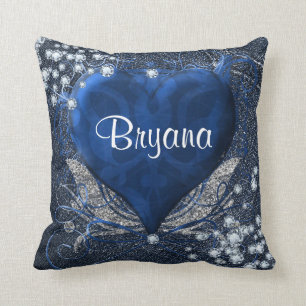 Denim & Diamonds Blue Heart Personalisiert Glam Kissen
