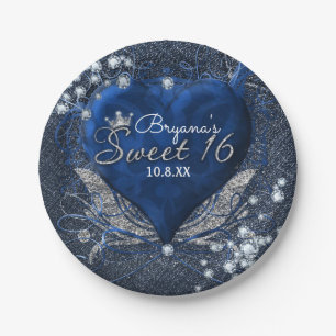 Denim & Diamonds Blue Heart Sweet 16 Party Pappteller