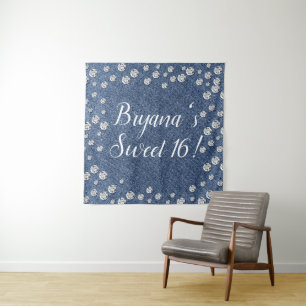 Denim & Diamonds Blue Jean Geburtstagsparty Hinter Wandteppich