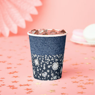 Denim & Diamonds Blue Jean Glitz Geburtstagsfeier Pappbecher