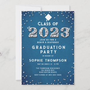Denim Diamonds Blue Pastel 2023 Graduation Party Einladung