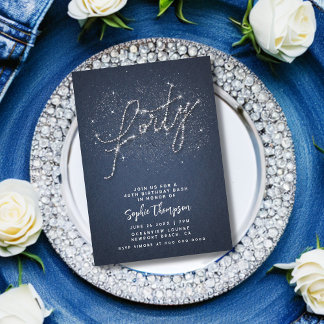 Denim Diamonds Calligraphy 40. Geburtstags-Party Einladung