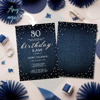 Denim Diamonds Chic Rustic jeden Alters Geburtstag Einladung
