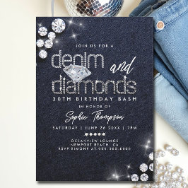 Denim Diamonds Classy Bling 30. Geburtstag Party Einladung
