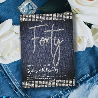 Denim Diamonds Classy Bling 40. Geburtstag Party Einladung