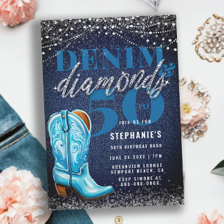 Denim Diamonds Cowgirl Boot Rustic 50. Geburtstag Einladung