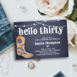 Denim Diamonds Cowgirl Boots Rose 30. Geburtstag Einladung<br><div class="desc">Eine rustikale, moderne, elegante und schicke Geburtstagsfeier zum Thema Denim und Diamanten. Es verfügt über einen denim Hintergrund, ein Paar Cowgirl Stiefel mit einer Rose Details in den Rhinestones (das ist ein digitaler Effekt), und Land Western Typografie in Weiß. Ein schicker "Denim and Diamonds" Design für eine Frau an ihrem...</div>