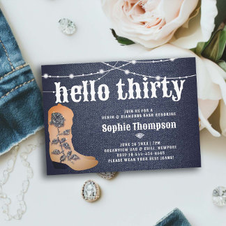 Denim Diamonds Cowgirl Boots Rose 30. Geburtstag Einladung