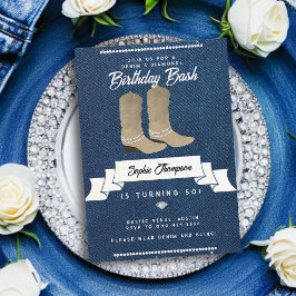 Denim Diamonds Cowgirl Boots Rustic 50. Geburtstag Einladung
