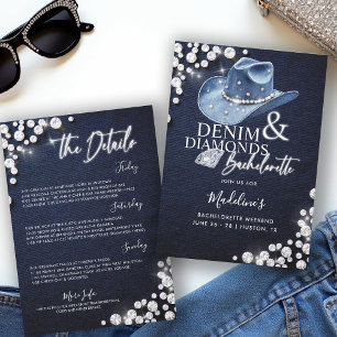 Denim Diamonds Cowgirl Hat Bachelorette Itinerary Einladung