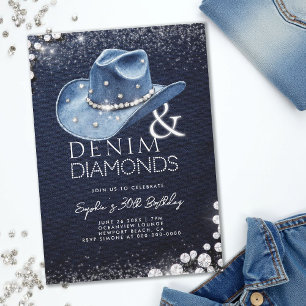 Denim Diamonds Cowgirl Hat Bling 30. Geburtstag Einladung