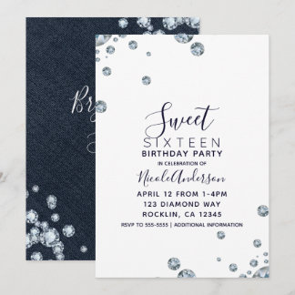 Denim & Diamonds Denim Birthday Sweet 16 Party Einladung