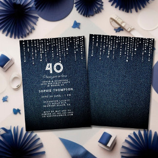 Denim Diamonds Drippings 40. Geburtstag Party Einladung