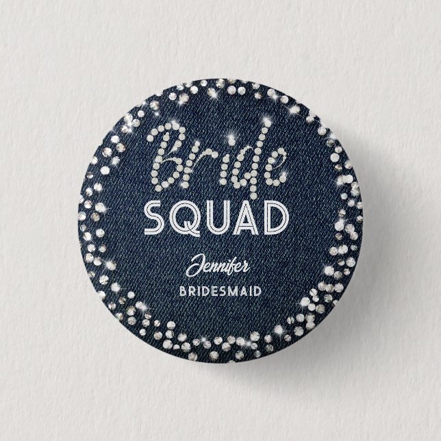Denim Diamonds Elegant Navy Bachelorette Bride Button (Vorderseite)