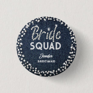 Denim Diamonds Elegant Navy Bachelorette Bride Button