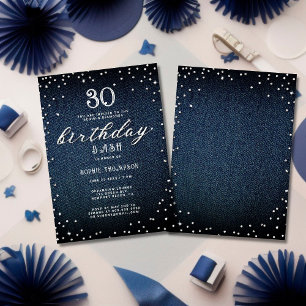 Denim Diamonds Elegant Rustic 30th Birthday Party Einladung