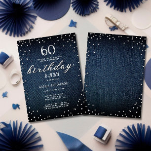 Denim Diamonds Elegant Rustic 60th Birthday Party Einladung