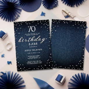 Denim Diamonds Elegant Rustic 70. Geburtstagsparty Einladung