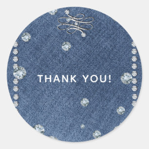 Denim & Diamonds Emblem Glamour Trendiges Geschenk Runder Aufkleber