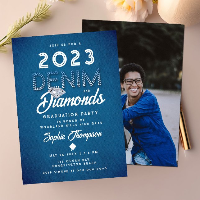 Denim Diamonds Foto Moderne Chic Graduation Party Einladung (Von Creator hochgeladen)