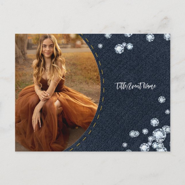 Denim & Diamonds Foto Postcard Party Einladung (Vorderseite)