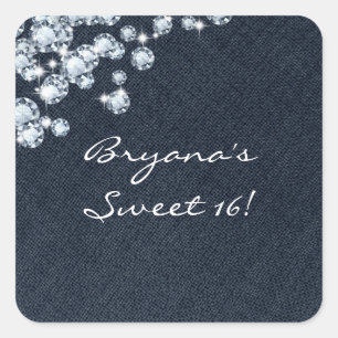 Denim & Diamonds Geburtstagsfeier Event-Aufkleber Quadratischer Aufkleber