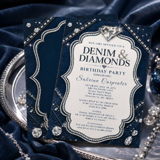 Denim & Diamonds Geburtstagsfeier Navy Blau Einladung