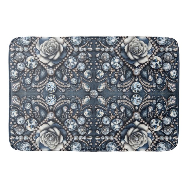 Denim & Diamonds Glam Bling Rose Jewels Badematte (Vorderseite)