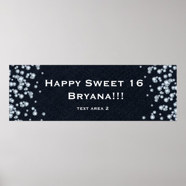 Denim & Diamonds Glam Custom Birthday Party Banner Poster (Vorne)