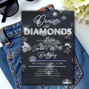 Denim Diamonds Glam Glow Klasse 30. Geburtstag Einladung
