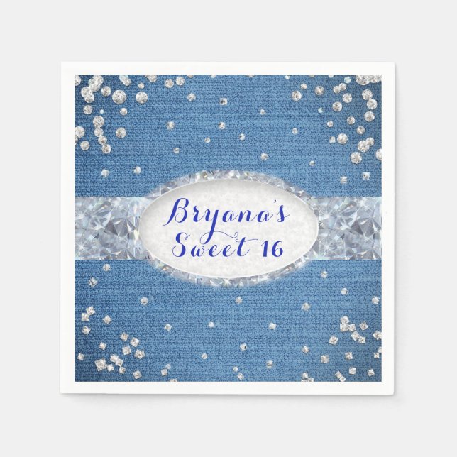 Denim & Diamonds Glam Scattered Bling Party Serviette (Vorderseite)