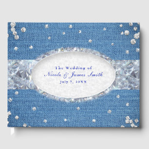 Denim & Diamonds Glam Scattered Bling Wedding Gästebuch