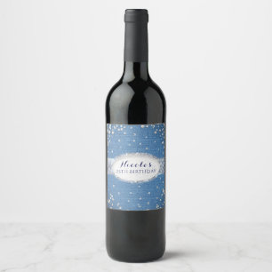 Denim & Diamonds Glam Scattered Bling Wine Labels Weinetikett