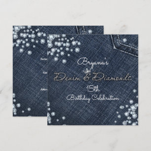 Denim & Diamonds Glam-Tiara-Kronen-Party-Einladung Einladung