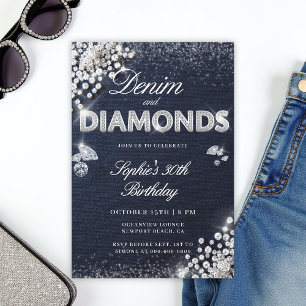 Denim Diamonds Glam Type Klasse 30. Geburtstag Einladung
