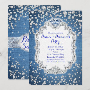 Denim & Diamonds Glam verstreute Glitzereinladunge Einladung