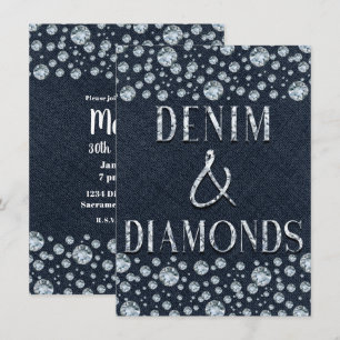 Denim & Diamonds Glamour Funkelnde Geburtstagsfeie Einladung